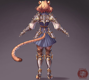 5_fingers anthro armor biped clothing female fingers hair knight markings orange_hair solo striped_markings striped_tail stripes tail tail_markings warrior ottobum ravyn_stripeshadow felid feline mammal pantherine tiger absurd_res hi_res