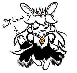 anthro bangs black_clothing black_dress black_eyes cellphone clothed clothed_anthro clothed_female clothing corruption crown dress ear_piercing electronics featureless_legs female female_anthro front_view frowning_at_viewer hair hand_pawpads headgear long_ears long_hair looking_at_viewer noseless phone piercing simple_background solo teeth text tooth_gap torn_clothing torn_dress white_background white_body white_hair altermentality mario_bros mario_plus_rabbids_kingdom_battle nintendo raving_rabbids rayman_(series) ubisoft rabbid_peach lagomorph mammal rabbid 2023 crossover digital_drawing_(artwork) digital_media_(artwork) english_description english_text flat_colors