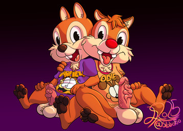 anthro aroused aroused_by_another aroused_smile balls bottomless bottomless_anthro clothed clothing duo genitals male male/male pawpads paws penis size_difference conditional_dnp lobofeo chip_'n_dale chip_'n_dale_rescue_rangers disney garfield_(series) chip_(disney) dale_(disney) garfield_the_cat odie_the_dog chipmunk ground_squirrel mammal rodent sciurid absurd_res hi_res brother_(lore) brothers_(lore) sibling_(lore)