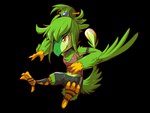 anthro bottomwear chibi clothing feathers feet green_body green_feathers male shirt shorts simple_background solo talons tank_top toes topwear transparent_background wings yellow_eyes rabbity lime_ade avian bird nevrean alpha_channel