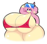 anthro big_breasts bikini black_eyes blue_eyes blush breast_squish breasts cleavage clothed clothing curvy_figure eyelashes eyelashes_through_hair eyewear eyewear_on_head female fur glistening glistening_body glistening_breasts hair hand_on_hip huge_breasts hyper hyper_breasts looking_at_viewer multicolored_body pink_body pink_fur pink_hair raised_arm red_bikini red_clothing red_swimwear simple_background smile solo squish swimwear thick_thighs translucent translucent_hair two-piece_swimsuit two_tone_body voluptuous white_background wide_hips yellow_body yellow_fur dewbber nintendo pokemon quote_the_audino audino generation_5_pokemon pokemon_(species) 2022 digital_media_(artwork) hi_res