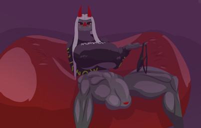 anthro balls big_breasts big_penis bottomless bottomwear breasts clothed clothing genitals gynomorph intersex nipples pants penis solo delzagate mythology dragon mythological_creature mythological_scalie scalie absurd_res hi_res