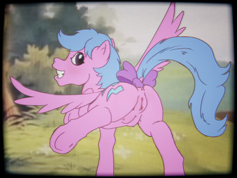 1980s_theme anthro butt female genitals on_model presenting presenting_hindquarters presenting_vulva solo spread_legs spreading teats vhs_artifacts vhs_filter vulva wings tabloi hasbro mlp_g1 my_little_pony mythology firefly_(pre-g4) equid equine horse mammal mythological_creature mythological_equine pegasus pony 4:3