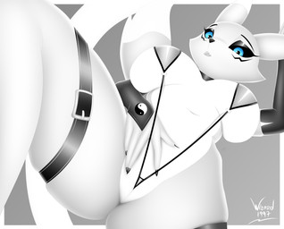 anthro bra breasts clothing female genitals legwear looking_at_viewer makeup pose solo stockings tail underwear vulva wizard1997 bandai_namco digimon canid canine digimon_(species) fox mammal renamon absurd_res hi_res