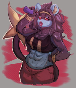 abs accessory anthro anthrofied athletic athletic_anthro athletic_female athletic_wear black_body black_fur black_hair blue_body blue_fur bodily_fluids bottle bottomwear bra breasts clothed clothing container crop_top drinking female fur grey_background hair headband holding_bottle holding_container holding_object lidded_eyes long_hair long_tail medium_breasts midriff multicolored_body multicolored_fur muscular muscular_anthro muscular_female navel open_mouth pants pokemorph red_background red_sclera saliva shirt simple_background solo sports_bra sweat sweaty_arms sweaty_chest tail teeth thick_thighs tongue tongue_out topwear two_tone_body two_tone_fur underwear wide_hips wristband yellow_eyes locksnurf nintendo pokemon felid generation_4_pokemon luxray mammal pokemon_(species) 2023 hi_res portrait three-quarter_portrait