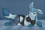 anthro bed black_clothing blue_body blue_eyes blue_fur bra breasts clothing female fur furniture hand_on_hip legwear looking_at_viewer lying on_bed on_side panties solo stockings underwear wafflefox nintendo pokemon eeveelution generation_4_pokemon glaceon pokemon_(species) 2023 3:2