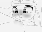 anthro big_eyes bite biting_lip biting_own_lip clitoral_hood clothing duo female female/female genitals hat headgear headwear imminent_oral looking_at_genitalia looking_at_pussy pussy scrunchy_face self_bite shy solo_focus furfe disney zootopia judy_hopps lagomorph leporid mammal rabbit greyscale monochrome sketch