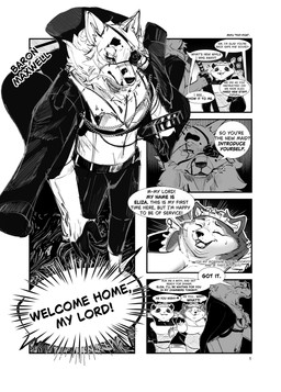 anthro armpit_sniffing belly_rub big_breasts big_butt blazer blush bodily_fluids breasts butt chibi chubby_cheeks clothing dialogue duo eye_patch eyes_closed eyewear female gloves group half-closed_eyes handwear jacket legwear maid_apron maid_hat maid_headdress maid_uniform male male/female melee_weapon muscular narrowed_eyes neck_tuft nervous obese overweight overweight_anthro overweight_female sniffing speech_bubble stockings suit sweat sword text topwear trio tuft uniform weapon wide_hips ruby_panda_(artist) arthropod bear butterfly canid canine canis domestic_dog giant_panda husky insect lepidopteran mammal nordic_sled_dog spitz wolf absurd_res comic english_text hi_res monochrome