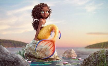 bra breasts brown_body brown_hair brown_skin clothing curly_hair dark_body dark_skin female hair monster_girl_(genre) seashell seashell_bra shell solo split_form underwear water nicolas_santos_(artist) animal_humanoid aquatic aquatic_humanoid fish fish_humanoid humanoid merfolk 3d_(artwork) digital_media_(artwork) hi_res