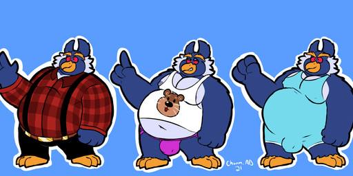 3_claws anthro belly blue_background bulge claws clothing detailed_bulge eyebrows flannel_shirt jockstrap male nipple_outline overweight overweight_anthro overweight_male shirt simple_background solo suspenders tank_top thick_eyebrows topwear underwear wrestling_singlet charmcharmcharm pen-pen_(rawk-hawpper) avian bird crested_penguin penguin rockhopper_penguin absurd_res hi_res model_sheet