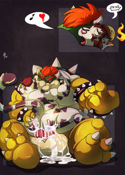 3_toes 4_fingers anal anal_penetration anthro anthro_on_anthro anthro_penetrated anthro_penetrating anthro_penetrating_anthro balls barefoot beard biceps big_balls big_penis bite black_nose bodily_fluids butt claws cum cum_in_ass cum_inflation cum_inside cum_on_balls cum_on_butt cum_on_ground cum_on_penis dominant drooling drooling_on_partner drooling_onto_other duo ear_piercing erection excessive_cum excessive_genital_fluids eyes_closed facial_hair facial_piercing feet fingers from_front_position fur genital_fluids genitals gesture glistening green_body green_skin grey_background hair half-closed_eyes hand_gesture hand_on_butt happy heart_symbol horn hyper inflation interspecies larger_dom larger_male looking_at_viewer male male/male male_on_bottom male_on_top male_penetrated male_penetrating male_penetrating_male mastery_position messy middle_finger moobs muscular narrowed_eyes nose_piercing nose_ring nude on_bottom on_ground on_top open_mouth orange_hair orgasm overweight penetration penile penile_penetration penis piercing pink_penis purple_body purple_fur raised_arm rear_view red_eyes red_hair ring_piercing saliva septum_piercing sex shadow shell short_hair simple_background sitting size_difference slightly_chubby smaller_male smaller_penetrated smile spiked_shell spikes spikes_(anatomy) spread_legs spreading straddling tan_nose thick_penis toe_claws toes tongue white_body white_fur wristband yellow_body yellow_skin donryu mario_bros nintendo bowser vex_(donryu) felid koopa mammal pantherine reptile scalie tiger 2014 hi_res