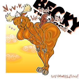 anthro antlers belly big_antlers big_belly big_breasts big_butt breasts brown_body butt female heart_symbol hooves horn huge_hips huge_thighs neck_tuft nude slightly_chubby smile solo tail tail_motion tailwag text thick_thighs tuft wide_hips yanisp5 johnny_bravo_(series) becky_(johnny_bravo) deer mammal moose new_world_deer 1:1 absurd_res hi_res