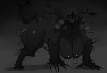 4_eyes all_fours anthro areola ass_up big_breasts big_ears biped black_areola black_body black_fur black_nipples black_sclera breasts claws digitigrade female finger_claws fur gradient_background huge_breasts long_claws looking_at_viewer multi_eye neck_tuft nipple_piercing nipple_ring nipples piercing quadrilateral_nipple_piercing red_eyes ring_piercing scary simple_background solo thick_thighs toe_claws tuft lvlirror canid canine fennec_fox fox mammal monster true_fox 2023 digital_media_(artwork) hi_res