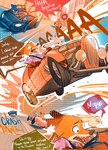 anthro car cross-popping_vein dialogue driving female male onomatopoeia scared sound_effects text vehicle carrot_berry217 disney zootopia judy_hopps nick_wilde avian bird canid canine fox lagomorph leporid lizard mammal rabbit red_fox reptile scalie true_fox comic english_text hi_res