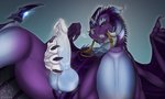 claws erection feral genitals horn knot looking_at_viewer male open_mouth penis purple_body simple_background solo tongue tongue_out wings zyria mythology tonitrux dragon mythological_creature mythological_scalie scalie 5:3 digital_media_(artwork)