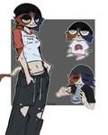 amogus anthro black_bottomwear black_clothing black_pants bong bottomwear clothing drugs eyes_closed female looking_at_viewer midriff navel panties pants print_clothing print_shirt print_t-shirt print_topwear shirt sitting solo standing t-shirt tail text topwear underwear bat_bad epic_games fortnite meow_skulls calico_cat domestic_cat felid feline felis mammal 2024 english_text hi_res multiple_images