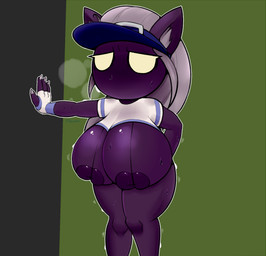 4_fingers areola big_breasts bodily_fluids breasts breath butt clothed clothing crossgender female fingerless_gloves fingers gloves hair handwear hat headgear headwear huge_breasts inverted_nipples mouthless nipples purple_hair raised_clothing raised_shirt raised_topwear shirt shortstack shortstack_female simple_background solo sweat thick_thighs topwear visor_cap wide_hips yellow_eyes freepancakes league_of_legends riot_games tencent veigar mammal yordle 2018 digital_media_(artwork) hi_res