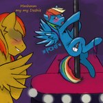 blush dancing duo female male male/female pole pole_dancing smile wings unknown_artist friendship_is_magic hasbro my_little_pony mythology rainbow_dash_(mlp) spitfire_(mlp) wonderbolts_(mlp) equid equine horse mammal mythological_creature mythological_equine pegasus pony