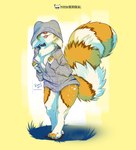 anthro female fluffy fluffy_tail fur green_eyes long_tail orange_body orange_fur round_ears simple_background smile solo symbol tail text tongue tongue_out tuft white_body white_fur kiaun derideal ailurid mammal red_panda colored digital_media_(artwork) english_text hi_res shaded signature url