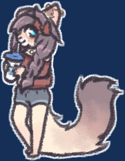 anthro blue_eyes chibi clothed clothing container cup drinking ear_piercing female piercing solo pineapple-grenade alyx_(alyxalyx) domestic_cat felid feline felis mammal alpha_channel low_res
