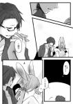 ambiguous_gender anthro clothed clothing comic duo duo_focus eyewear glasses group hand_holding human japanese_text kemono lagomorph leporid male mammal monochrome rabbit text translated ukisudori yaehara_makoto yura_kousuke