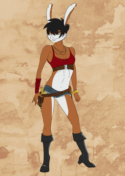 anthro belt biped boots clothing dagger female footwear high_heeled_boots high_heels jewelry melee_weapon necklace shoes solo weapon rafflone lagomorph leporid mammal rabbit 2010 hi_res