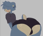 animated anthro bent_over big_butt bulge butt clothing fur generation_1_pokemon girly grey_body grey_fur grey_hair hair hair_over_eyes high_framerate huge_butt looking_at_viewer looking_back looking_back_at_viewer male mammal nintendo no_sound open_mouth pear-shaped_figure pokemon pokemon_(species) presenting presenting_hindquarters shaking_butt shirt short_playtime short_tail snorlax solo t-shirt tail thick_thighs topwear underwear v4mp1333 webm wide_hips
