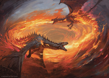 ambiguous_gender breath_powers duo elemental_manipulation feral fire fire_breathing fire_manipulation flying grey_body grey_scales horn membrane_(anatomy) membranous_wings open_mouth outside scales wings pindurski hasbro magic:_the_gathering mythology wizards_of_the_coast dragon elemental_creature fire_creature mythological_creature mythological_scalie scalie digital_media_(artwork) hi_res official_art
