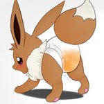 ambiguous_gender blush bodily_fluids clothing diaper feral genital_fluids solo unclean_diaper urine used_diaper wet_diaper wetting nekosuna5115 nintendo pokemon eevee generation_1_pokemon pokemon_(species) 1:1 hi_res