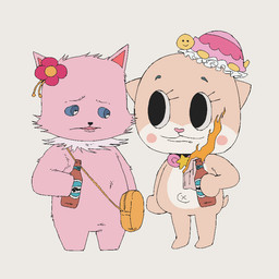 anthro blue_eyes bow_(feature) bow_tie clothing duo eyelashes female fur hat headgear headwear heart_nose heart_symbol holding_object male mascot molotov_cocktail pink_body pink_fur white_body white_fur uname9908 amagi_brilliant_park chiitan tirami canid canine canis domestic_dog fairy mammal mustelid otter pomeranian reptile scalie spitz turtle 1:1 digital_media_(artwork)