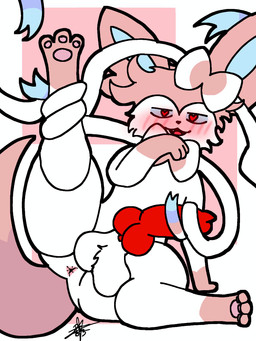 3_toes animal_genitalia animal_penis anus balls big_balls blush butt canine_genitalia canine_penis erection feet feral genitals hair heart_eyes heart_symbol knot male masturbation paws penile penile_masturbation penis pink_anus pink_ears pink_hair red_knot simple_background smile smiling_at_viewer solo toes white_balls white_body pp63 nintendo pokemon eeveelution generation_6_pokemon pokemon_(species) sylveon 3:4 absurd_res hi_res