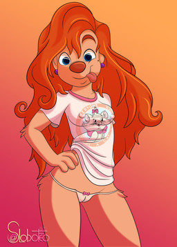 anthro bottomless bottomless_female clothed clothing erect_nipples female nipples panties solo underwear conditional_dnp lobofeo disney goof_troop the_aristocats marie_(aristocats) roxanne_rover canid canine canis domestic_dog mammal absurd_res hi_res