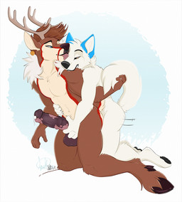 anal anal_penetration animal_genitalia animal_penis anthro anthro_on_anthro anthro_penetrated anthro_penetrating anthro_penetrating_anthro antlers balls big_balls big_penis biped bite blue_body blue_eyes blue_fur bodily_fluids brown_body brown_fur digitigrade dripping duo equine_genitalia equine_penis erection eyes_mostly_closed face_lick fingers flared_penis fur genital_fluids genitals head_turned hooves horn humanoid_hands interspecies licking looking_at_another male male/male male_penetrated male_penetrating male_penetrating_male medial_ring mismatched_genitalia mismatched_penis motion_lines multicolored_body multicolored_fur narrowed_eyes nude nude_anthro nude_male obscured_penetration pawpads paws penetration penile penile_penetration penis penis_grab penis_in_ass precum precum_drip predator/prey predator_penetrating_prey reach_around red_body red_fur sex shoulder_bite simple_background size_difference smaller_pred tail tan_body tan_fur tongue tongue_out white_body white_fur kwik_(artist) lydus_(fingarfin) skoll_(wolf-skoll) canid canine canis deer mammal wolf 2019 signature