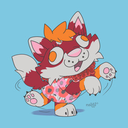 anthro clothing dancing female flower hawaiian_flower lei plant poppy_(flower) shirt silly silly_face solo topwear naoto canid canine canis domestic_dog husky mammal nordic_sled_dog spitz 1:1 hi_res