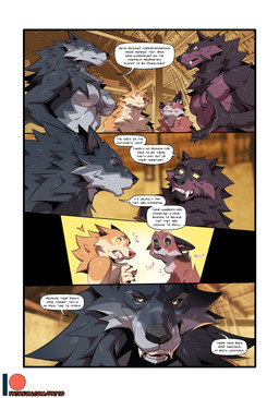 4_panel_comic anthro barn black_sclera breasts brown_body brown_fur clenched_teeth close-up dialogue ears_down eye_contact fangs featureless_breasts female fur glowing glowing_eyes grey_body grey_fur group gulp_(sound_effect) inside looking_at_another male muscular pecs pivoted_ears scared serious speech_bubble tan_body tan_fur teeth text wide_eyed yellow_eyes patto mythology luca_(patto) nessa_(patto) nio_(patto) sammy_(patto) canid canine canis mammal mythological_canine mythological_creature werecanid werecanine werecreature werewolf wolf comic english_text hi_res