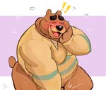 anthro barely_visible_genitalia barely_visible_penis belly big_belly black_nose blush brown_body clothing eyes_closed genitals male overweight overweight_male penis shirt solo topwear debudraws animal_crossing nintendo teddy_(animal_crossing) bear mammal 2023 hi_res