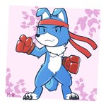 accessory anthro blue_body blue_fur boxing_gloves breasts claws clothing eyelashes female fur genitals gloves handwear headband headgear headwear nude pubes pussy solo el_senor_erizo bandai_namco digimon canid digimon_(species) gaomon mammal 1:1 hi_res