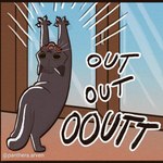 ambiguous_gender claws door feral open_mouth screaming solo tail text whiskers panthera_arven leo_(panthera_arven) domestic_cat felid feline felis mammal 1:1 english_text hi_res