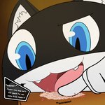 anthro black_body black_fur blue_eyes crowd dialogue fans fur group heart_symbol macro male mask micro poking scrape smug text white_body white_fur kralex_(artist) atlus megami_tensei megami_tensei_persona persona_(series) persona_5 sega morgana_(persona) domestic_cat felid feline felis mammal tuxedo_cat 1:1 english_text