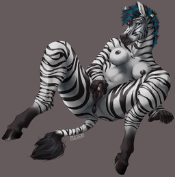 5_fingers animal_genitalia animal_vulva anthro anus black_nipples blue_stripes breasts clitoris ear_piercing ear_ring ears_up equine_anus equine_genitalia equine_vulva female fingers genitals hand_on_vulva hooves inviting looking_at_viewer navel nipples nude nude_anthro nude_female piercing ring_piercing solo spread_legs spread_vulva spreading stripes teasing vulva white_breasts i-psilone equid equine mammal zebra hi_res