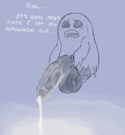 balls big_balls big_penis black_body black_penis black_sclera bodily_fluids clothing cum cum_on_ground cum_on_penis dialogue foreskin genital_fluids genitals hand_on_penis huge_balls huge_penis humanoid_genitalia humanoid_penis legless long_penis looking_pleasured male not_furry penis small_but_hung solo sweat text torn_clothing white_body kiffy_(artist) bandai_namco digimon bakemon digimon_(species) ghost spirit english_text sketch