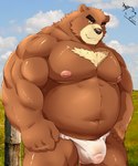 anthro asian_clothing belly big_belly black_nose bottomwear brown_body bulge clothing east_asian_clothing fundoshi humanoid_hands japanese_clothing kemono male moobs musclegut muscular navel nipples overweight overweight_male pants shirt solo topwear underwear white_clothing white_fundoshi white_underwear hfengfffff morenatsu juuichi_mikazuki bear mammal 2023 5:6 absurd_res hi_res