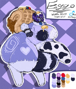 anthro areola ball_tuft balls big_balls big_breasts big_butt big_penis blotchy_areola breasts butt collar crotch_tuft egg erection eyewear food freckled_balls freckled_breasts freckled_butt freckled_face freckled_hips freckles fur genitals glasses glistening_eyelids gynomorph hair huge_balls huge_breasts huge_butt huge_penis hyper hyper_balls hyper_butt hyper_genitalia hyper_penis intersex nipple_dip nude penis pubes simple_background solo text thick_thighs tuft wide_hips 13thcakensfw eggo_(character) food_creature hybrid mammal mephitid skunk absurd_res english_text hi_res model_sheet male_(lore)