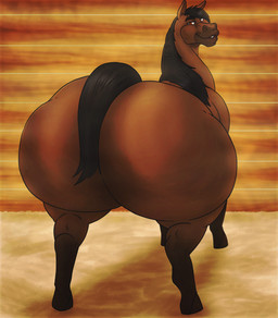 big_butt brown_body brown_fur bubble_butt butt butt_focus ears_up feral fur hair horse_tail huge_butt huge_thighs hyper hyper_butt lips long_hair looking_at_viewer looking_back male multicolored_body multicolored_fur presenting presenting_hindquarters rear_view smile smiling_at_viewer solo stable thick_lips thick_thighs two_tone_body two_tone_fur wide_hips rhynobullraq equid equine horse mammal 2019 absurd_res hi_res