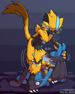 3_fingers 3_toes 4_fingers anthro anthro_on_anthro anthro_penetrated anthro_penetrating balls biped black_body black_fur black_markings blue_body blue_eyes blue_fur blue_penis blush blush_lines bodily_fluids breath brown_markings claws cum cum_drip cum_in_mouth cum_inside cum_on_arm cum_on_chest cum_on_face cum_on_muzzle cum_on_penis cum_on_shoulder cum_string cute_fangs dripping duo electricity fangs feet fellatio fingers forced forced_oral fur genital_fluids genitals glowing glowing_genitalia glowing_markings glowing_penis hand_behind_head hand_on_head looking_down looking_pleasured male male/male male_penetrated male_penetrating male_penetrating_male markings messy motion_lines narrowed_eyes onomatopoeia oral orgasm pawpads paws penetration penile penis pink_nose pink_penis reclining red_eyes sex shadow simple_background sound_effects sparks spikes standing swallowing tan_body tan_fur tapering_penis teeth text toe_claws toes tuft yellow_balls yellow_body yellow_fur yellow_tuft conditional_dnp phosaggro nintendo pokemon canid canine felid generation_4_pokemon generation_7_pokemon legendary_pokemon lucario mammal pokemon_(species) zeraora 2020 4:5 cel_shading dated digital_media_(artwork) hi_res pixel_(artwork) shaded signature
