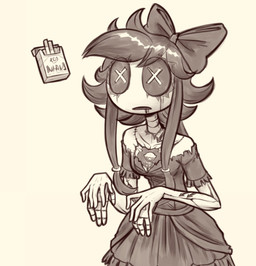 4_fingers 4_hands 5_fingers accessory biped bow_ribbon cigarette cigarette_box clothed clothed_female clothed_humanoid clothing corrugated_arms corrugated_legs corrugated_neck corrugation directional_arrow dress eye_through_hair eyelashes fangs female female_humanoid fingers front_view hair hair_accessory hair_bow hair_ribbon hair_tie machine multi_hand noseless ribbons skinsuit solo standing surgical_suture teeth tied_hair tight_clothing torn_clothing torn_skinsuit translucent translucent_hair unusual_eyes x_pupils gooseworx glitch_productions murder_drones cyn_(murder_drones) tessa_(murder_drones) android humanoid robot worker_drone 2024 digital_drawing_(artwork) digital_media_(artwork) greyscale half-length_portrait hi_res monochrome portrait