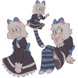 2_horns accessory anthro blush blush_lines bow_ribbon centered_hair_bow clothed clothed_anthro clothing cosplay crossdressing crossover_cosplay dress eyelashes eyewear femboy fur furgonomic_dress glasses hair_accessory hair_bow hair_ribbon horn legwear male multiple_poses pose ribbons simple_background solo stockings tail wearing_glasses white_background white_body white_fur ztermidsy deltarune panty_and_stocking_with_garterbelt undertale_(series) ralsei stocking_anarchy bovid caprine darkner goat mammal 1:1 2024 crossover digital_drawing_(artwork) digital_media_(artwork) english_description full-length_portrait half-length_portrait hi_res portrait signature male_(lore)