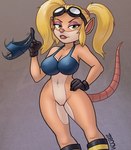 anthro blonde_hair blue_clothing blue_panties blue_underwear boots bottomless breasts clothed clothing eyewear female footwear genitals gloves goggles hair handwear lips lipstick long_hair makeup panties pussy shoes smile solo thick_thighs twirling_panties underwear wide_hips zaboom activision crash_bandicoot_(series) crash_team_racing_(series) crash_team_racing_nitro-fueled pasadena_o'possum american_opossum mammal marsupial virginia_opossum 2020