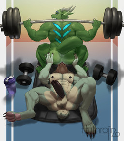 abs anal anthro armpit_hair back_muscles balls barbell barbell_squats body_hair bottle butt butt_hair chest_hair container digitigrade dumbbell duo erection exercise facesitting foreskin fur genitals green_body green_fur green_scales hairy hand_on_butt horn humanoid_genitalia humanoid_penis interspecies lying male male/male muscular muscular_anthro muscular_male nipples nude on_back oral pawpads pecs penis pubes rimming scales sex sexercise sitting sitting_on_another squats tail water_bottle weightlifting weights white_body white_fur workout hythrojin mythology vacoda dragon lagomorph leporid mammal mythological_creature mythological_scalie rabbit scalie 2020 hi_res