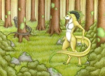 casual_nudity detailed_background duo forest fur male nature nude outside pigtails plant playing tail tree wood yellow_body yellow_fur katie_hofgard cyrus